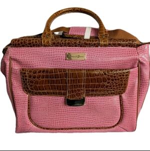Samantha Brown Croc Embossed Dowel Bag Pink/Camel Waterproof Travel New Carry on